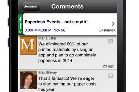 Phone Screen Displaying Conference App Comments example of commenting on event app