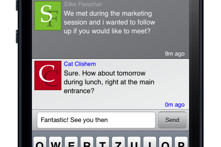 Phone Screen of Conference App EP7 Messaging example of messaging on EventPilot meeting app
