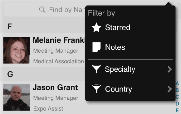 Filter event attendee list for networking