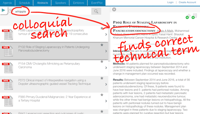 train search in event app for industry terms Trained scientific search engine for medical meeting app