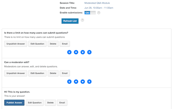 Moderate and Answer via EventPilot Conference App Admin moderate and answer via conference app admin
