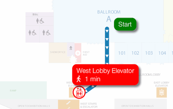 Online indoor navigation in event app