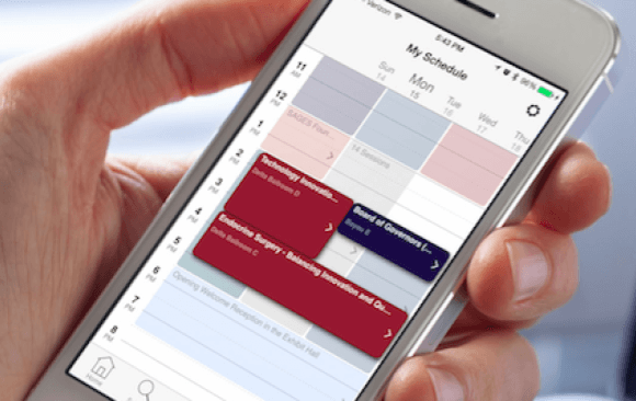 Conference app schedule on mobile device
