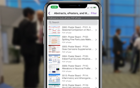 Searchable Poster list at hybrid medical conference app